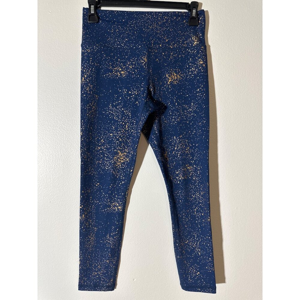 Zyia Active Navy Gold Splatter Leggings Size 4 Mid-Rise